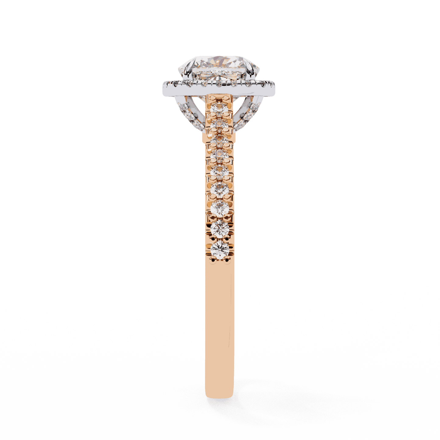 Cushion Cut Lab Grown Diamond Halo Engagement Ring with Pavé Diamond Band