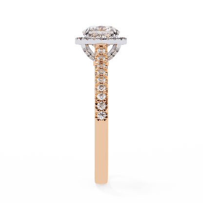 Cushion Cut Lab Grown Diamond Halo Engagement Ring with Pavé Diamond Band