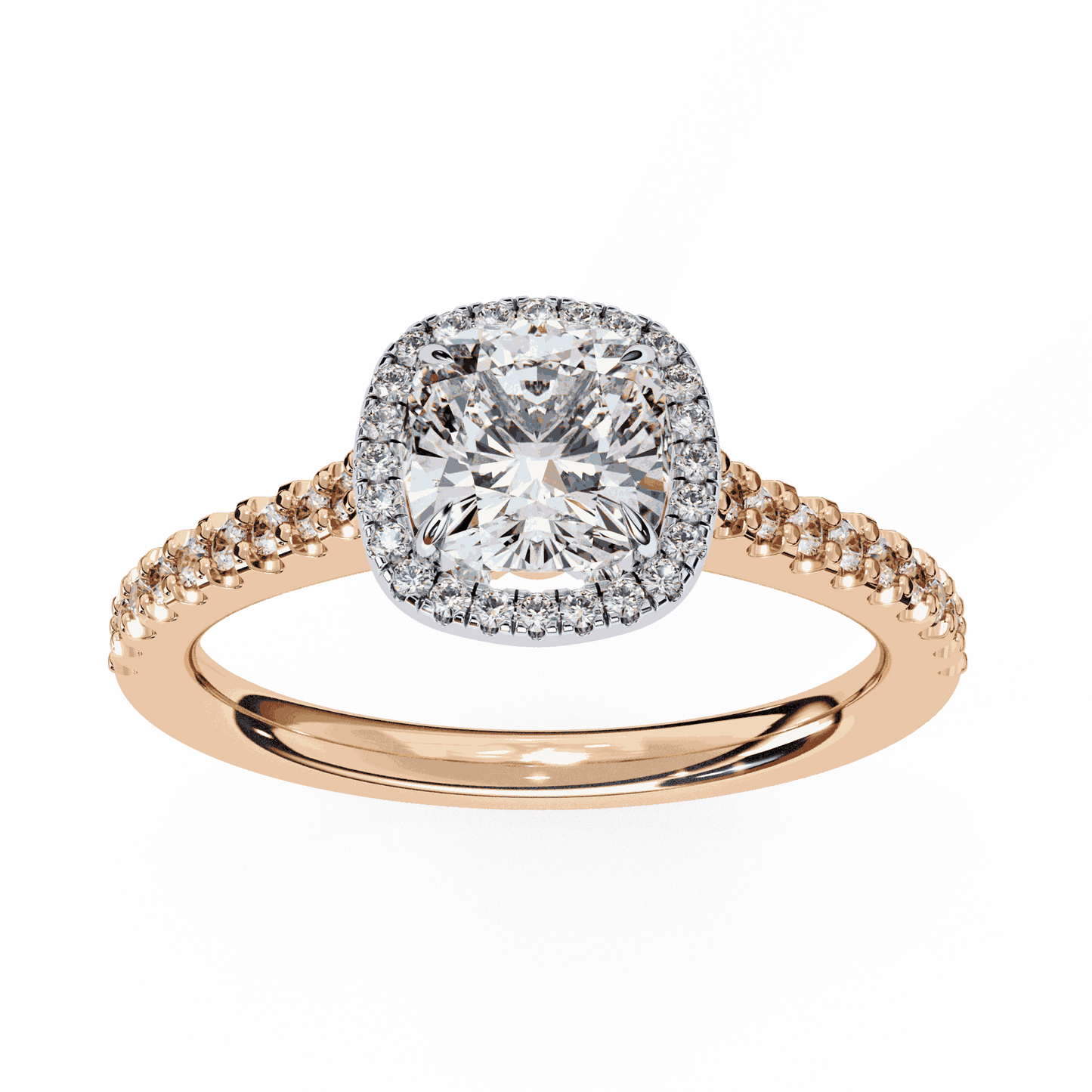 Cushion Cut Lab Grown Diamond Halo Engagement Ring with Pavé Diamond Band