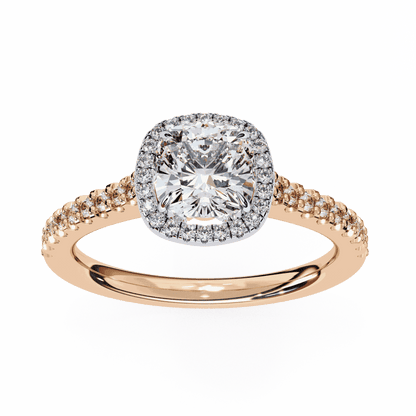 Cushion Cut Lab Grown Diamond Halo Engagement Ring with Pavé Diamond Band