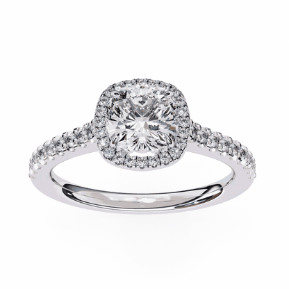 Cushion Cut Lab Grown Diamond Halo Engagement Ring with Pavé Diamond Band