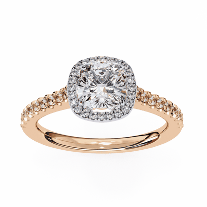 Cushion Cut Lab Grown Diamond Halo Engagement Ring with Pavé Diamond Band