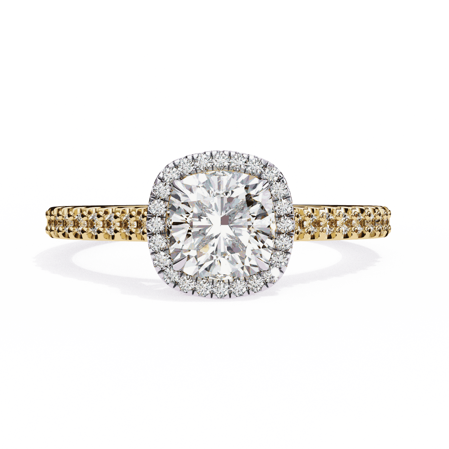 Cushion Cut Lab Grown Diamond Halo Engagement Ring with Pavé Diamond Band