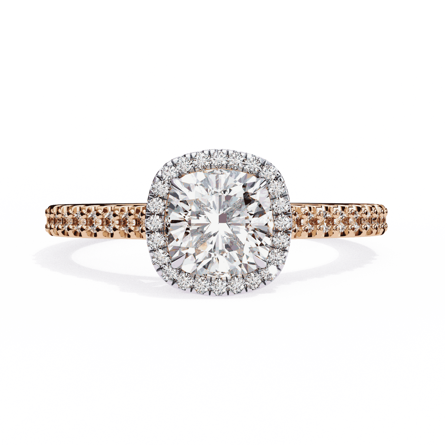 Cushion Cut Lab Grown Diamond Halo Engagement Ring with Pavé Diamond Band