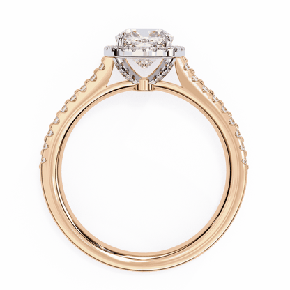 Cushion Cut Lab Grown Diamond Halo Engagement Ring with Pavé Diamond Band