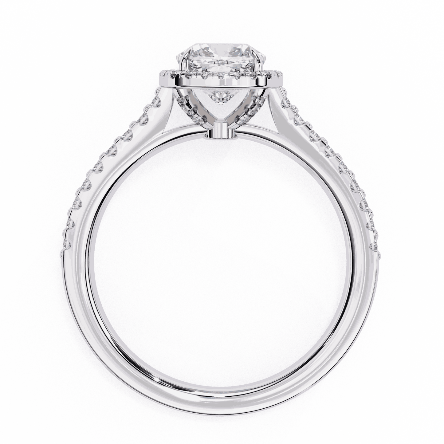 Cushion Cut Lab Grown Diamond Halo Engagement Ring with Pavé Diamond Band