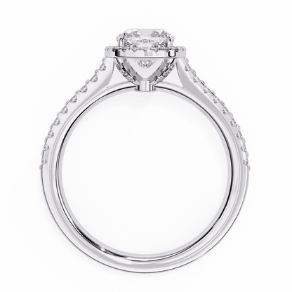 Cushion Cut Lab Grown Diamond Halo Engagement Ring with Pavé Diamond Band