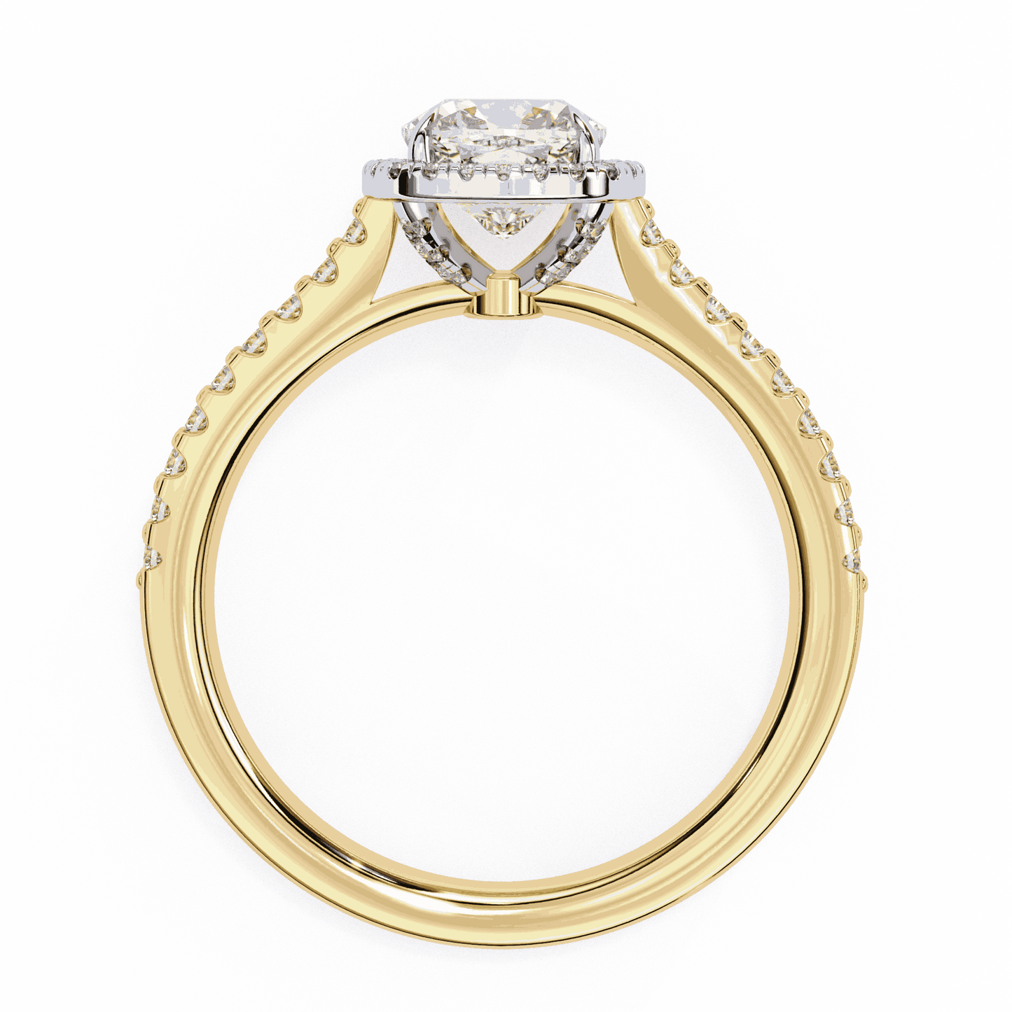 Cushion Cut Lab Grown Diamond Halo Engagement Ring with Pavé Diamond Band