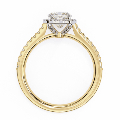 Cushion Cut Lab Grown Diamond Halo Engagement Ring with Pavé Diamond Band