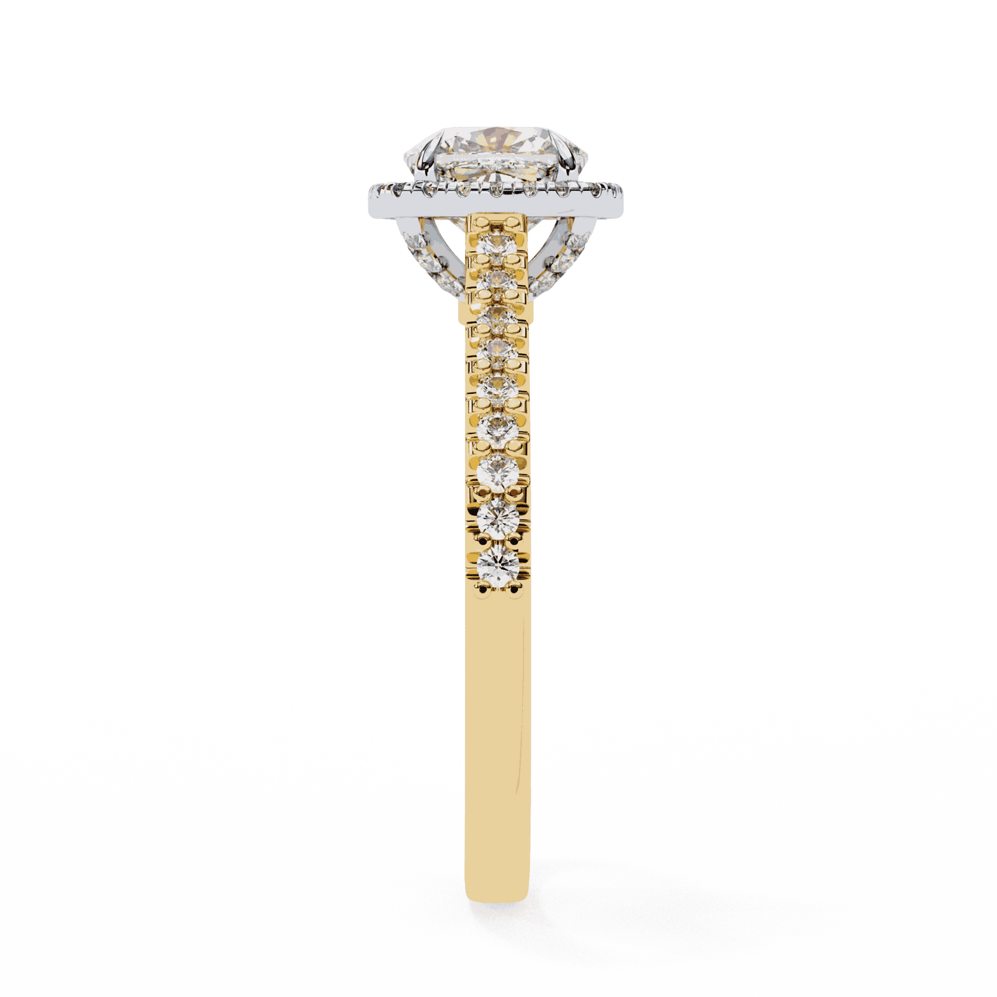Cushion Cut Lab Grown Diamond Halo Engagement Ring with Pavé Diamond Band