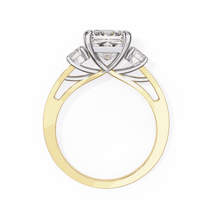 Princess Cut Lab Grown Diamond Three Stone Engagement Ring with Round Sides and Pavé Band