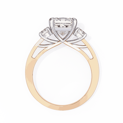 Princess Cut Lab Grown Diamond Three Stone Engagement Ring with Round Sides and Pavé Band