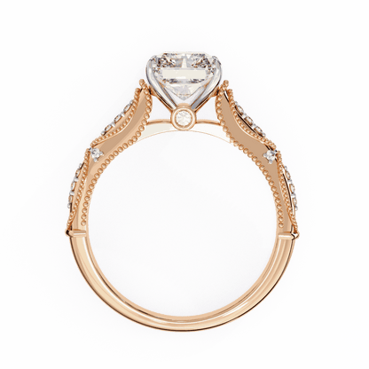 Radiant Cut Lab Grown Diamond Solitaire Engagement Ring with Vintage Milgrain Marquise Stations