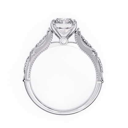 Radiant Cut Lab Grown Diamond Solitaire Engagement Ring with Vintage Milgrain Marquise Stations