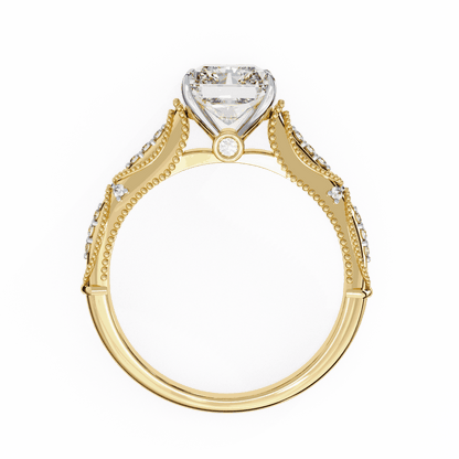 Radiant Cut Lab Grown Diamond Solitaire Engagement Ring with Vintage Milgrain Marquise Stations