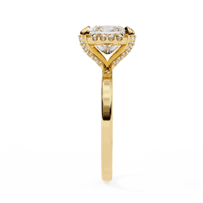 Princess Cut Lab Grown Diamond Pave Engagement Ring with Hidden Halo and Plain Polished Band