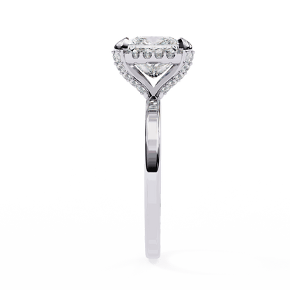 Princess Cut Lab Grown Diamond Pave Engagement Ring with Hidden Halo and Plain Polished Band