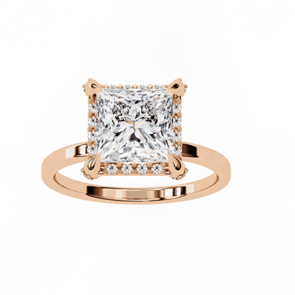 Princess Cut Lab Grown Diamond Pave Engagement Ring with Hidden Halo and Plain Polished Band