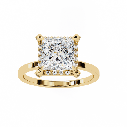 Princess Cut Lab Grown Diamond Pave Engagement Ring with Hidden Halo and Plain Polished Band