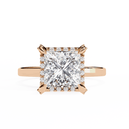 Princess Cut Lab Grown Diamond Pave Engagement Ring with Hidden Halo and Plain Polished Band