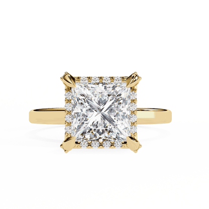 Princess Cut Lab Grown Diamond Pave Engagement Ring with Hidden Halo and Plain Polished Band