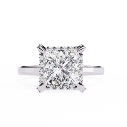 Princess Cut Lab Grown Diamond Pave Engagement Ring with Hidden Halo and Plain Polished Band