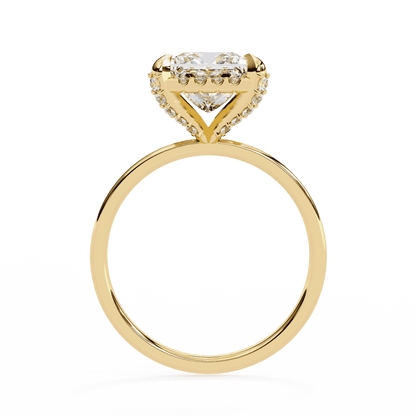 Princess Cut Lab Grown Diamond Pave Engagement Ring with Hidden Halo and Plain Polished Band