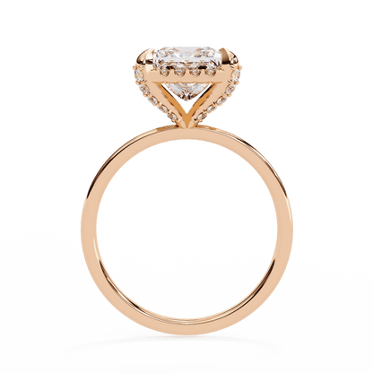 Princess Cut Lab Grown Diamond Pave Engagement Ring with Hidden Halo and Plain Polished Band