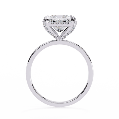 Princess Cut Lab Grown Diamond Pave Engagement Ring with Hidden Halo and Plain Polished Band