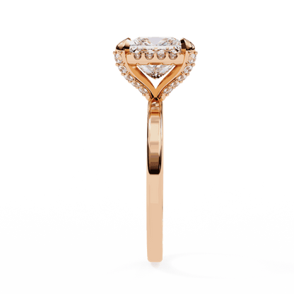 Princess Cut Lab Grown Diamond Pave Engagement Ring with Hidden Halo and Plain Polished Band