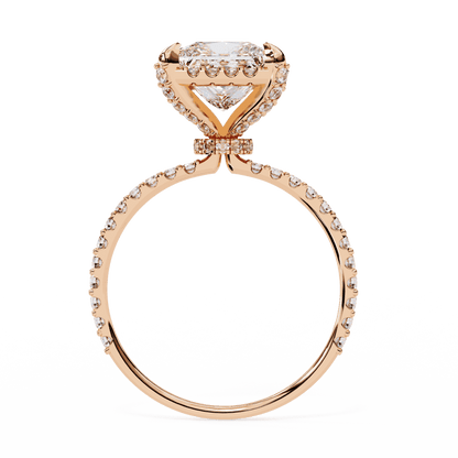Princess Cut Lab Grown Diamond Pave Engagement Ring with Hidden Halo and Pave Band