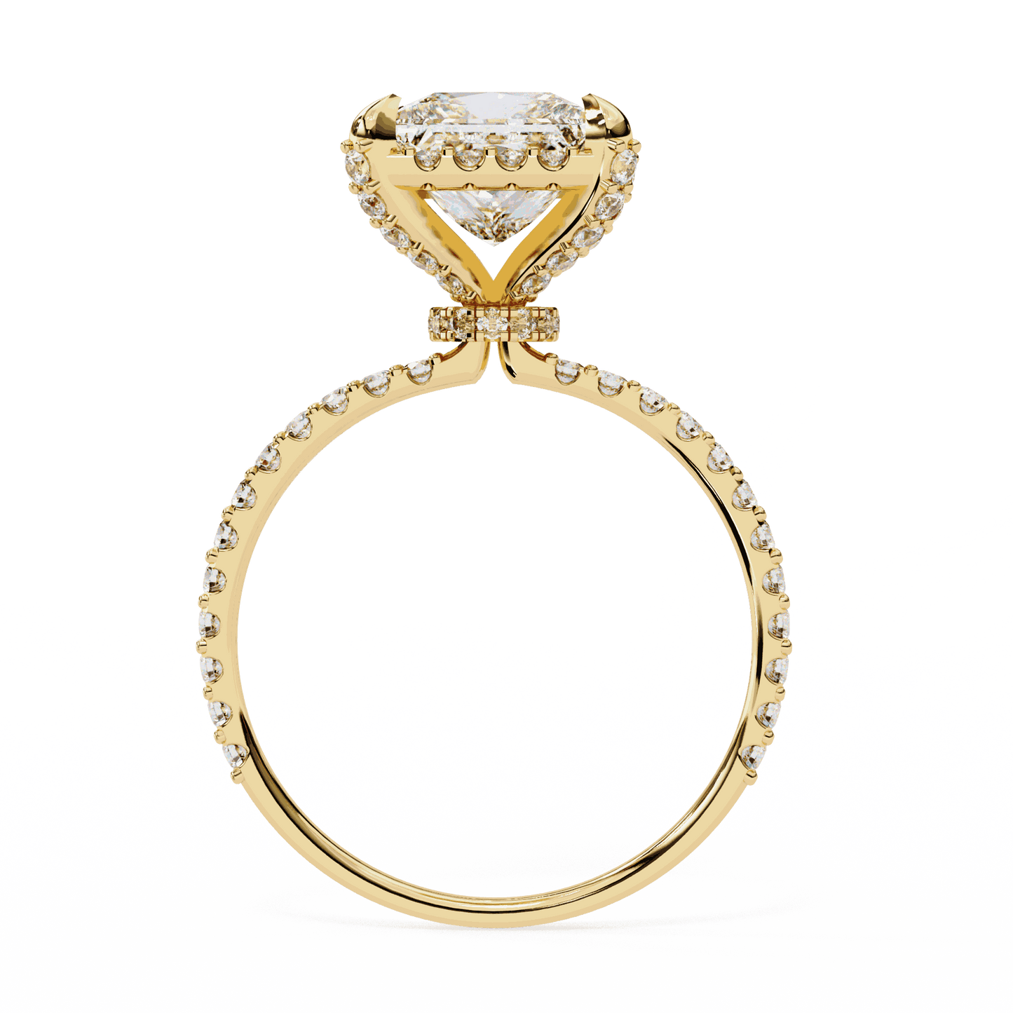 Princess Cut Lab Grown Diamond Pave Engagement Ring with Hidden Halo and Pave Band