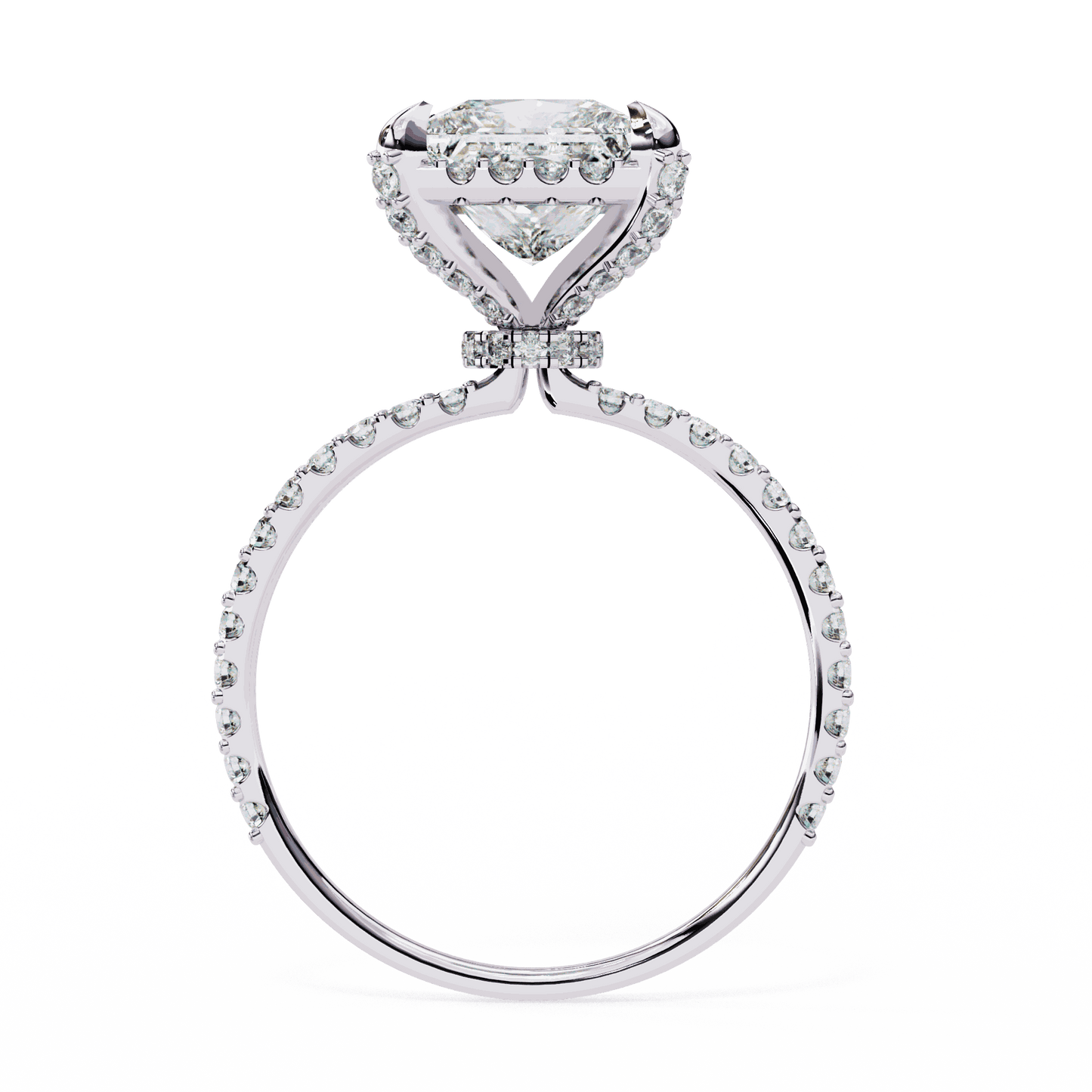 Princess Cut Lab Grown Diamond Pave Engagement Ring with Hidden Halo and Pave Band