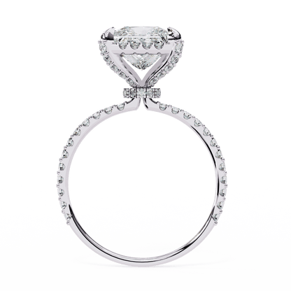 Princess Cut Lab Grown Diamond Pave Engagement Ring with Hidden Halo and Pave Band