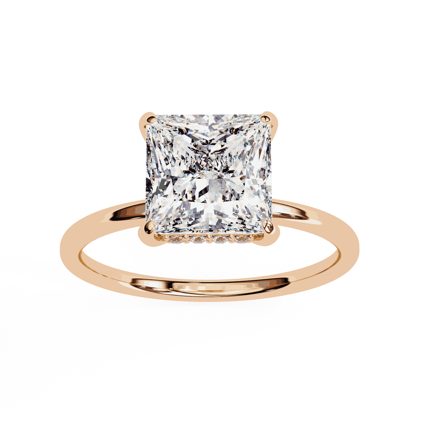 Princess Cut Lab Grown Diamond Solitaire Engagement Ring with Hidden Halo