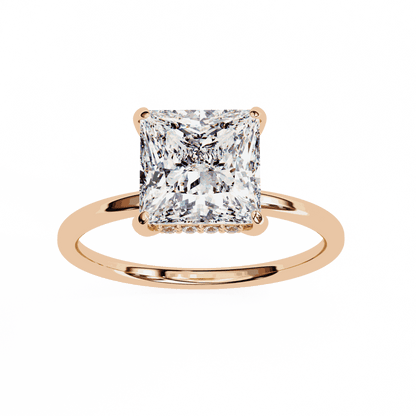 Princess Cut Lab Grown Diamond Solitaire Engagement Ring with Hidden Halo