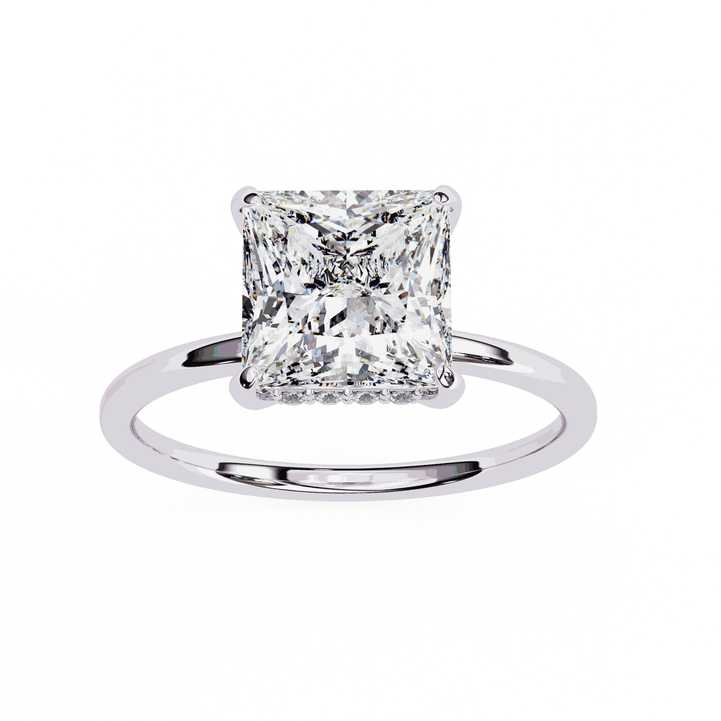 Princess Cut Lab Grown Diamond Solitaire Engagement Ring with Hidden Halo