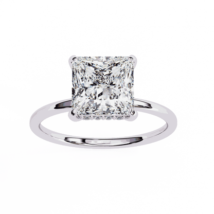 Princess Cut Lab Grown Diamond Solitaire Engagement Ring with Hidden Halo