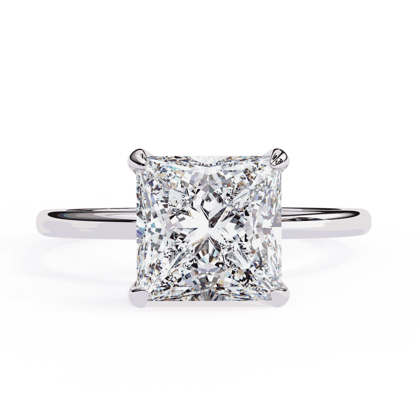 Princess Cut Lab Grown Diamond Solitaire Engagement Ring with Hidden Halo