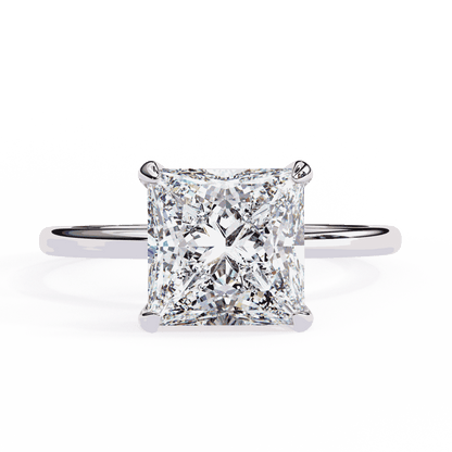 Princess Cut Lab Grown Diamond Solitaire Engagement Ring with Hidden Halo
