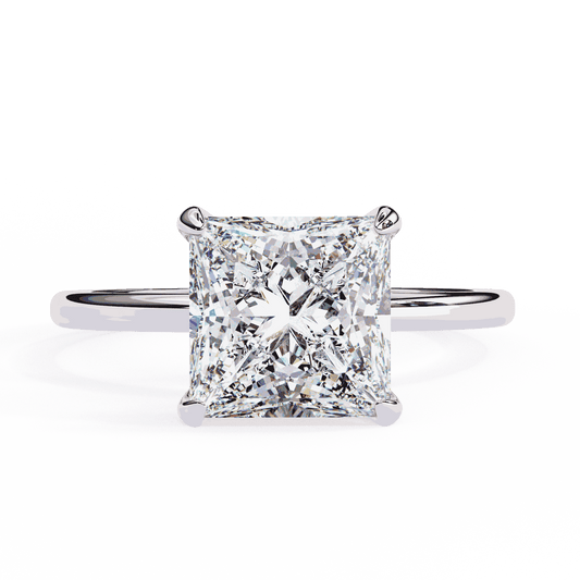 Princess Cut Lab Grown Diamond Solitaire Engagement Ring with Hidden Halo