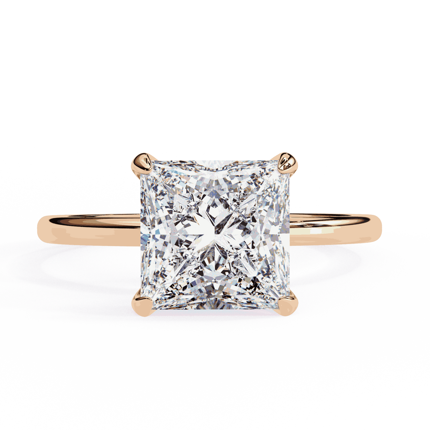 Princess Cut Lab Grown Diamond Solitaire Engagement Ring with Hidden Halo