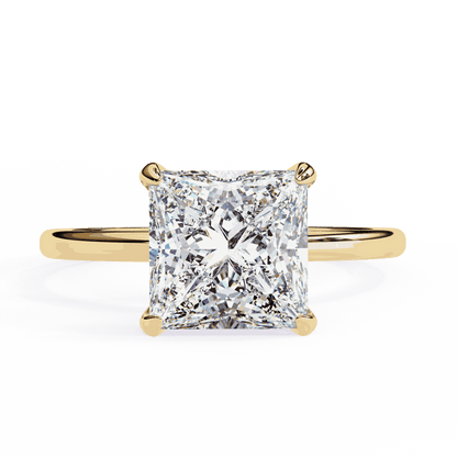 Princess Cut Lab Grown Diamond Solitaire Engagement Ring with Hidden Halo