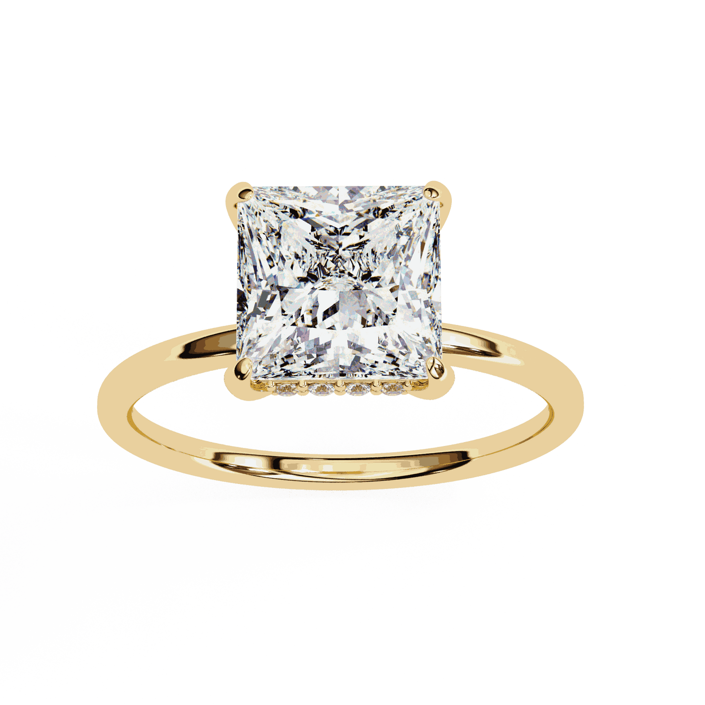 Princess Cut Lab Grown Diamond Solitaire Engagement Ring with Hidden Halo