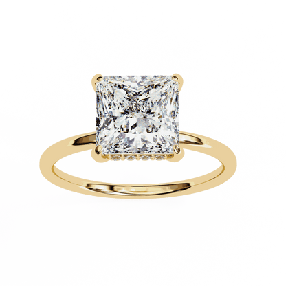 Princess Cut Lab Grown Diamond Solitaire Engagement Ring with Hidden Halo