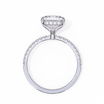 Princess Cut Lab Grown Diamond Pave Engagement Ring with Hidden Halo and French Pave Shank