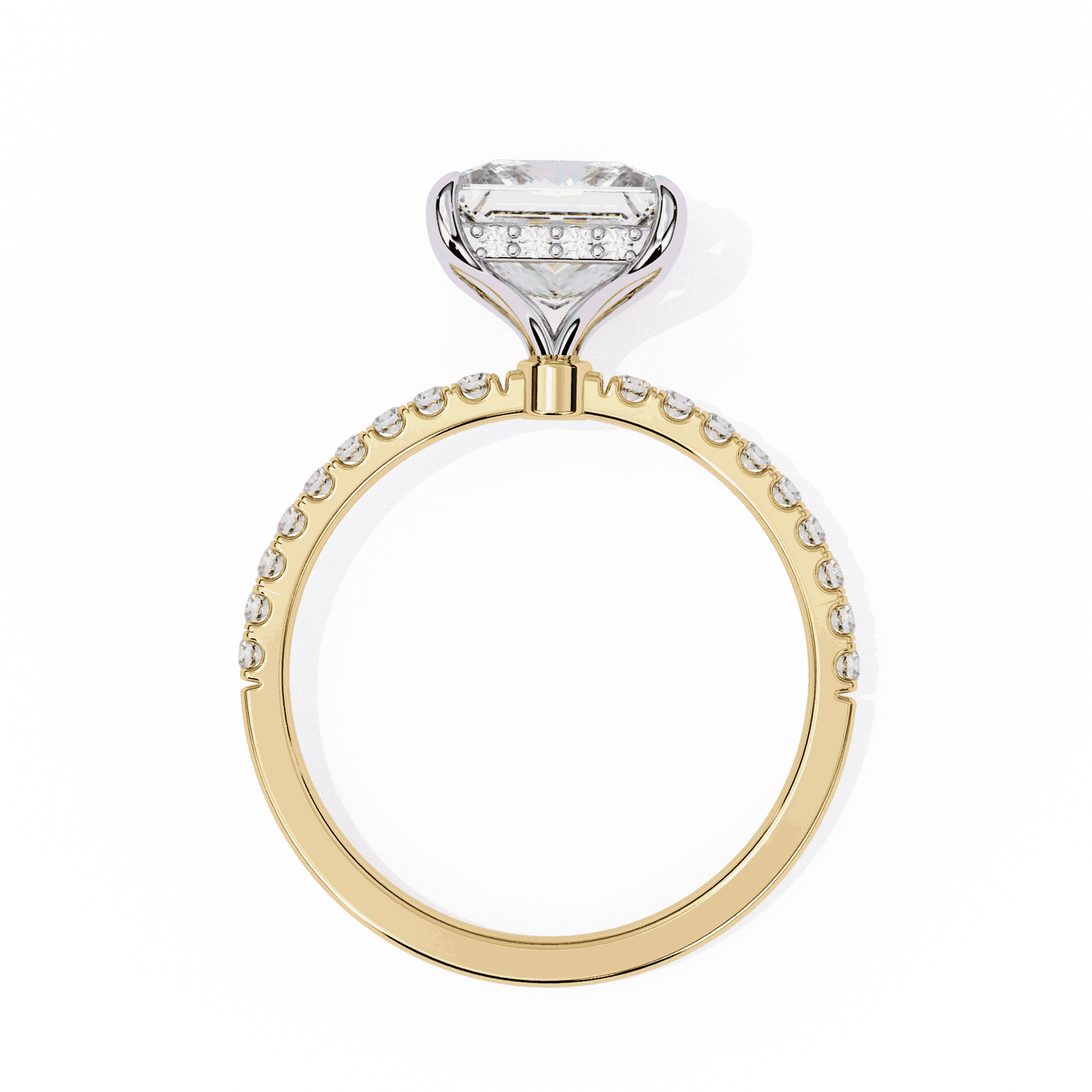 Princess Cut Lab Grown Diamond Pave Engagement Ring with Hidden Halo and French Pave Shank