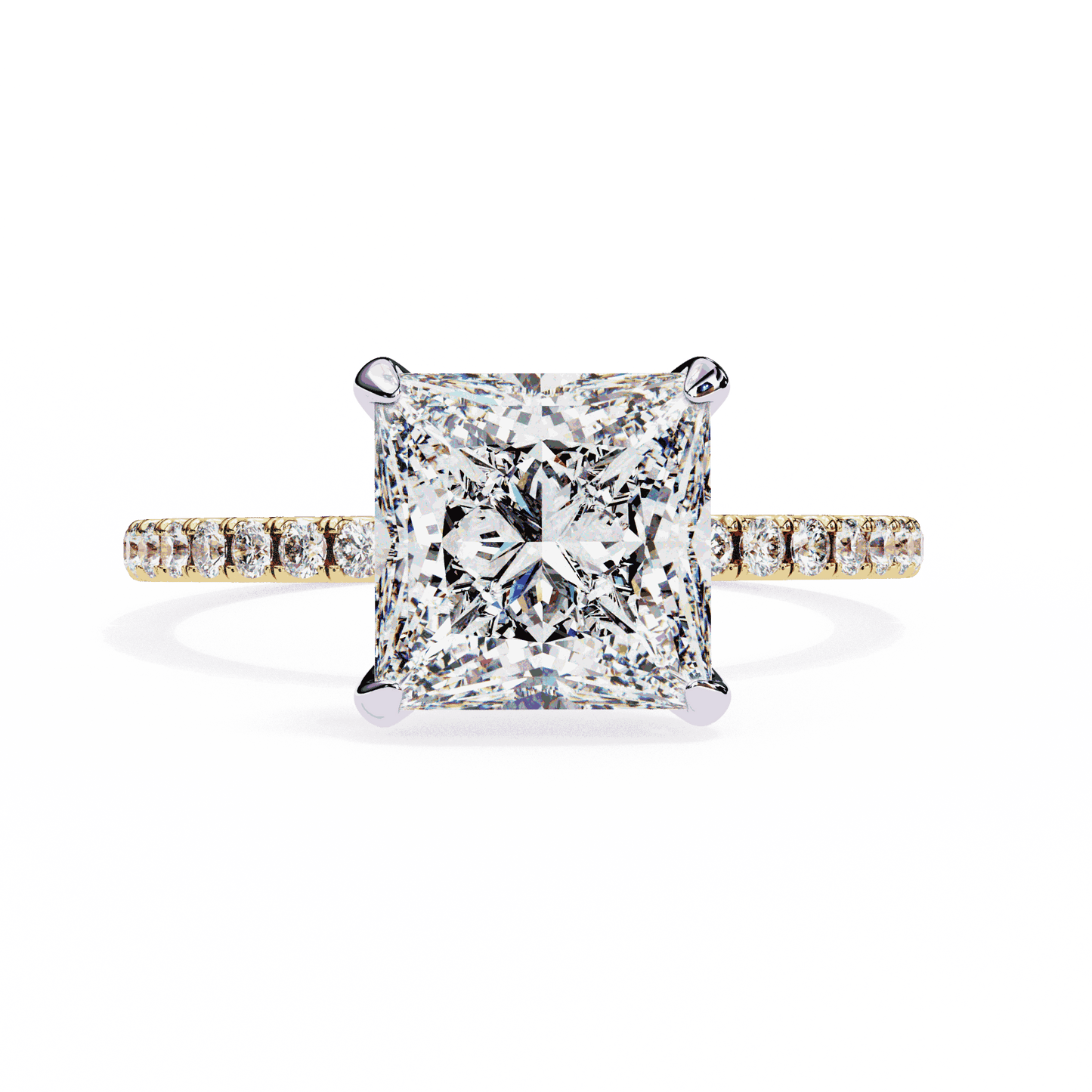 Princess Cut Lab Grown Diamond Pave Engagement Ring with Hidden Halo and French Pave Shank