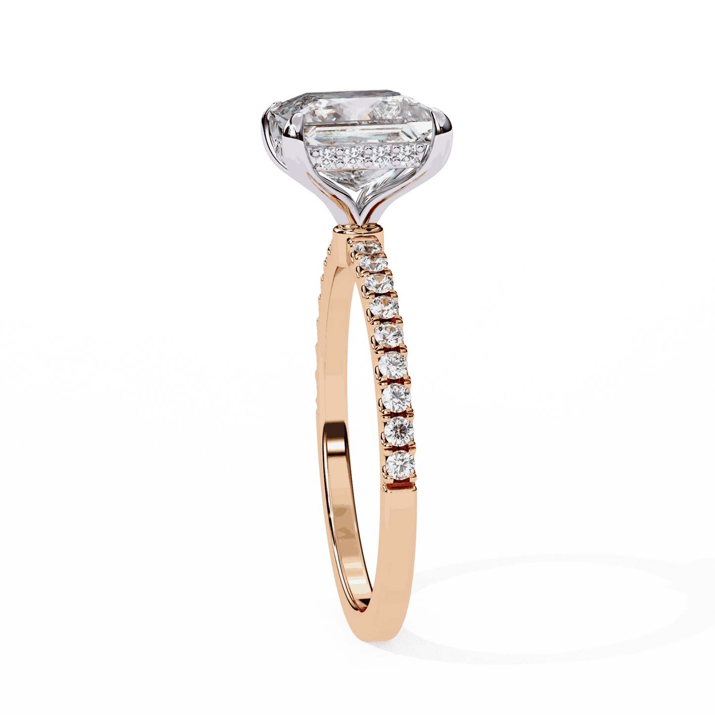 Princess Cut Lab Grown Diamond Pave Engagement Ring with Hidden Halo and French Pave Shank