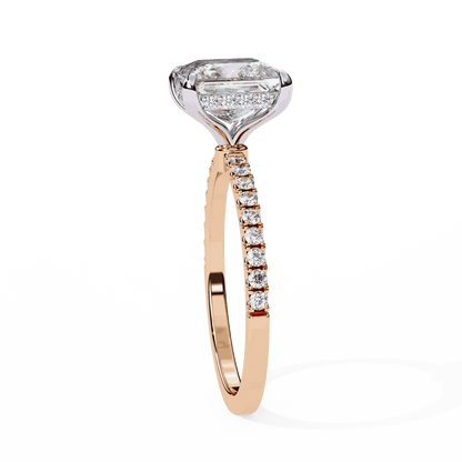Princess Cut Lab Grown Diamond Pave Engagement Ring with Hidden Halo and French Pave Shank